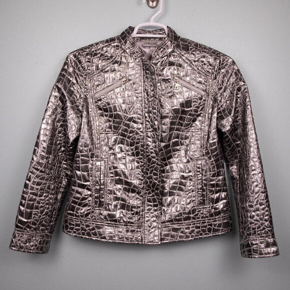 Chico's metallic alligator print moto jacket-1 - Picture 1 of 6